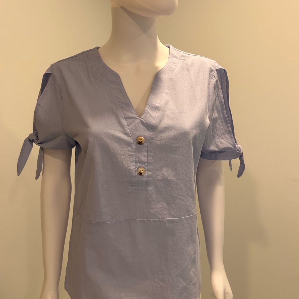 Light Blue Tie-Sleeve V-Neck Top